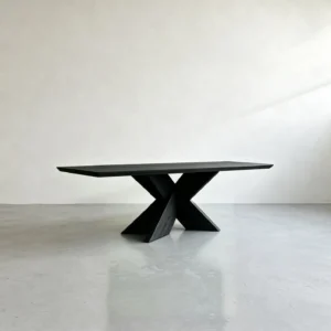 Ink-Dyed Carbonised Ash Dining Table with X Base in black — front view