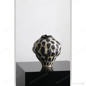 Ink Spot Hand-Painted Ceramic Jar Vase in oatmeal — in a room setting