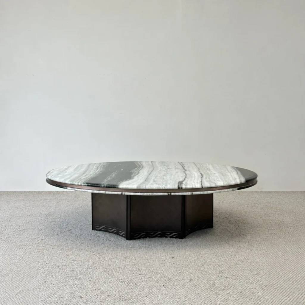Round Panda White Marble Coffee Table in ivory — front view