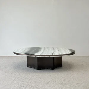 Round Panda White Marble Coffee Table in ivory — front view