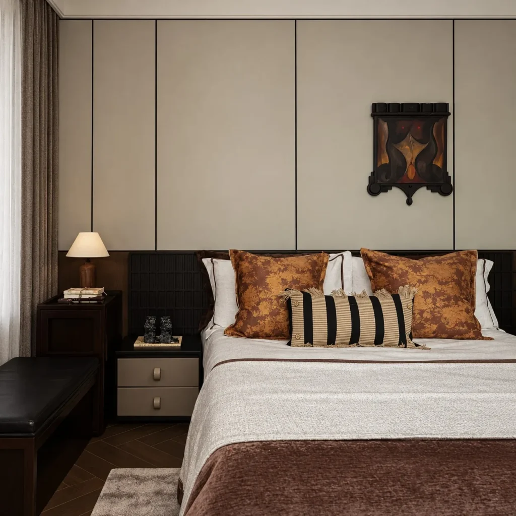 Irregular Shield Frame Wall Art in Dark Wood — front view