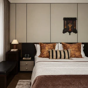 Irregular Shield Frame Wall Art in Dark Wood — front view
