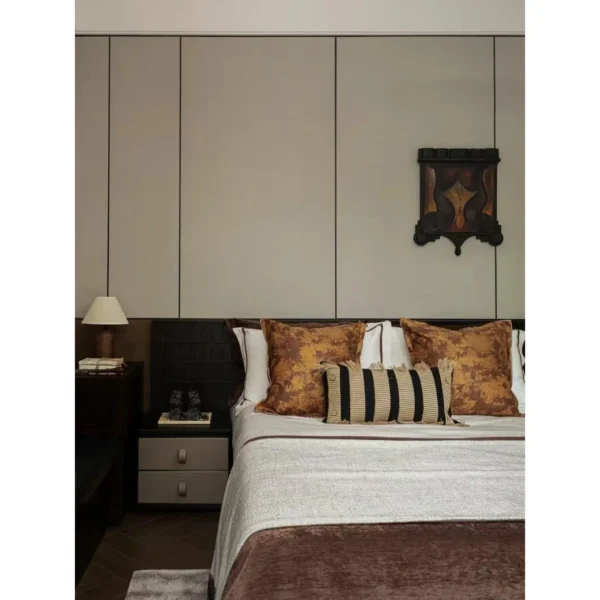 Irregular Shield Frame Wall Art in Dark Wood — in a room setting