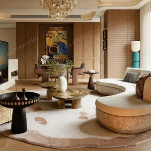 Irregular Organic Rug in Cream and Sand — in a room setting