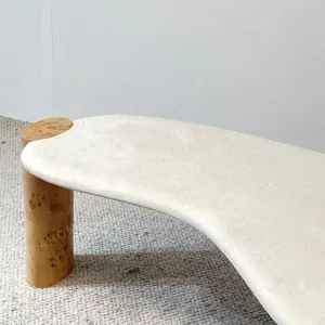 Irregular White Travertine Coffee Table in oatmeal — detail