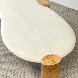 Irregular White Travertine Coffee Table in oatmeal — detail