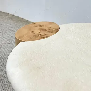 Irregular White Travertine Coffee Table in oatmeal — detail