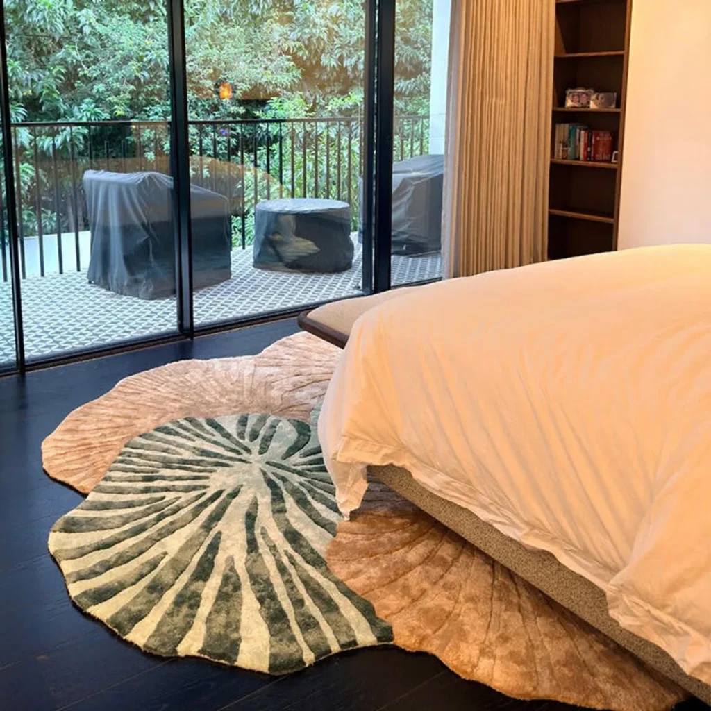 Irregular Lotus Leaf Hand-Tufted Rug in Green and Sand — front view