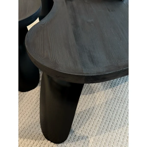 Irregular Charred Wood Coffee Table Set of 2 in black — in a room setting