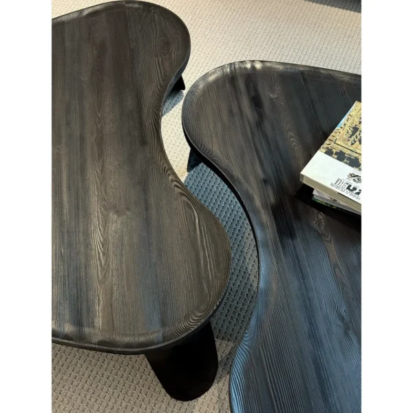 Irregular Charred Wood Coffee Table Set of 2 in black — in a room setting
