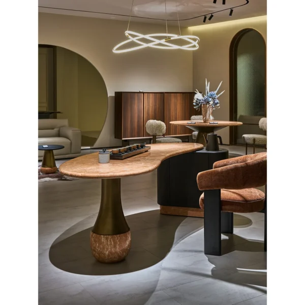 Orange Ice Jade Cloud Tea Table with Hidden Water Cabinet in rust — in a room setting