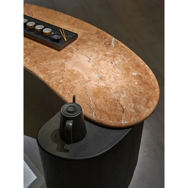 Orange Ice Jade Cloud Tea Table with Hidden Water Cabinet in rust — in a room setting