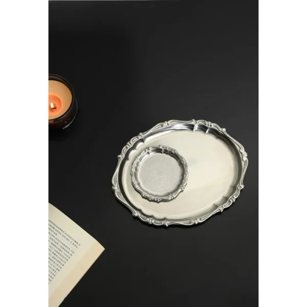 Italian Baroque Stainless Steel Trays, Oval, Twin-Handle or in silver — in a room setting