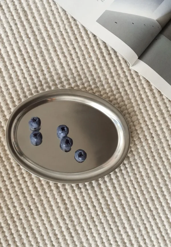 Italian Baroque Stainless Steel Trays, Oval, Twin-Handle or in silver — in a room setting