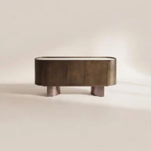 Italian Bronze Metal Stone Curved Sideboard in natural stone — front view