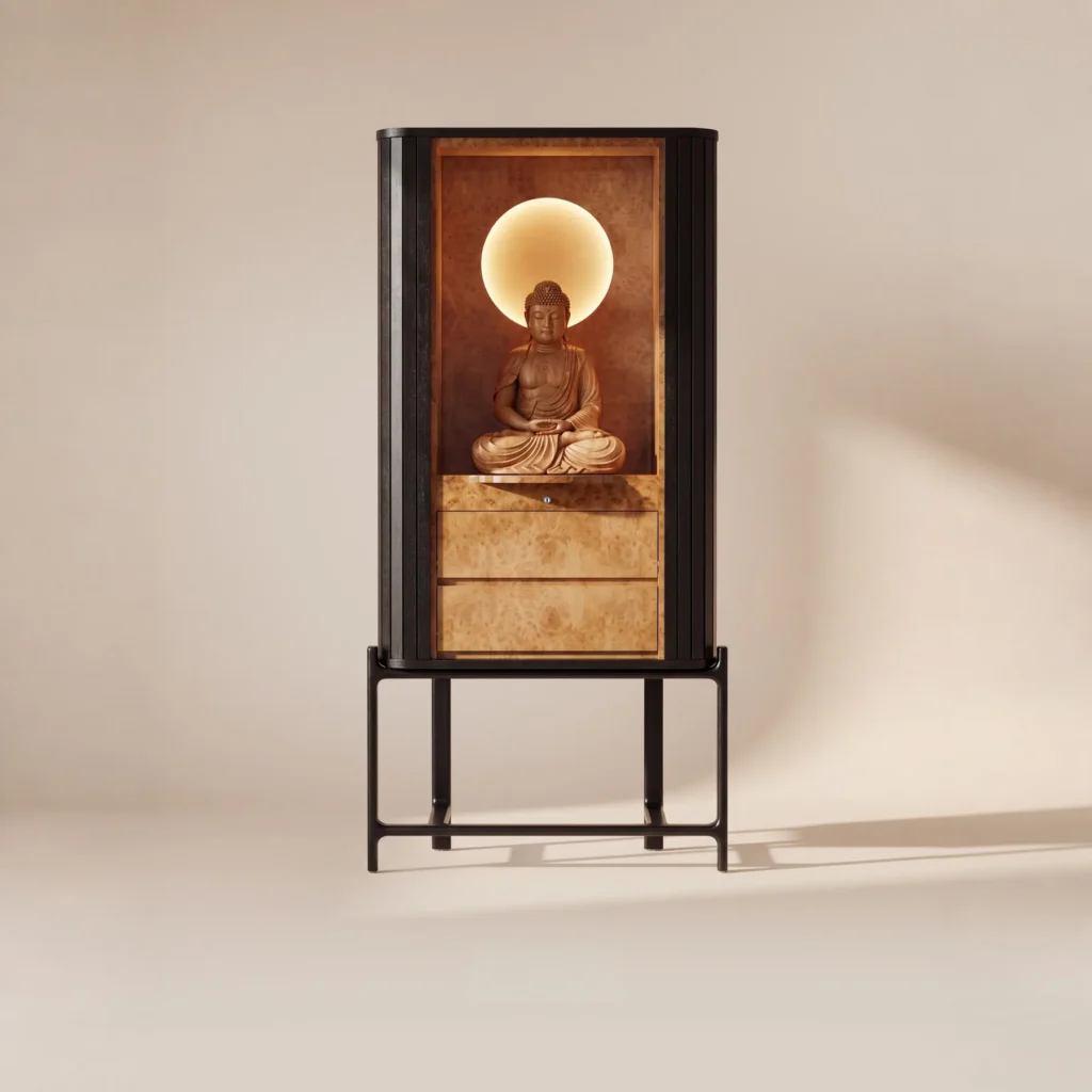 Italian Burl Wood Tall Sideboard in solid wood — front view