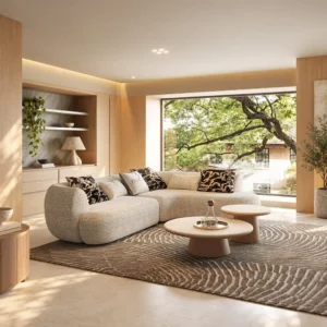 Italian Curved Corner Sofa in chenille — front view