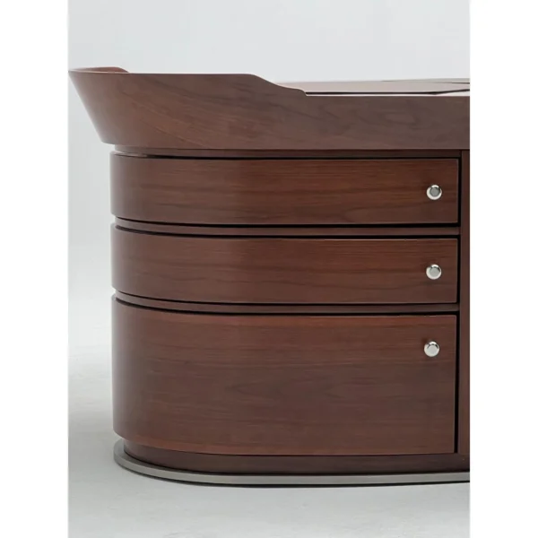 Curved Boat-Shaped Solid Wood Executive Desk in walnut — in a room setting