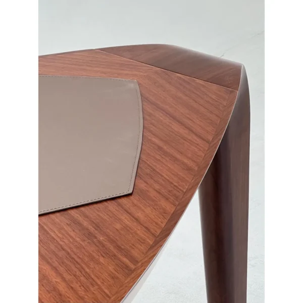 Curved Boat-Shaped Solid Wood Executive Desk in walnut — in a room setting