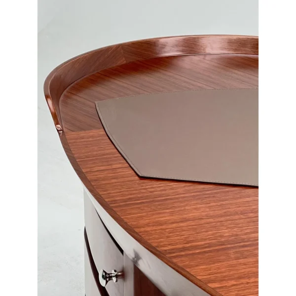 Curved Boat-Shaped Solid Wood Executive Desk in walnut — in a room setting