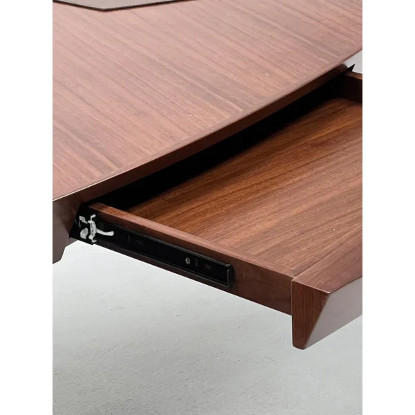 Curved Boat-Shaped Solid Wood Executive Desk in walnut — in a room setting