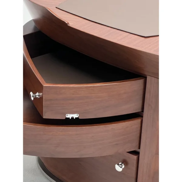 Curved Boat-Shaped Solid Wood Executive Desk in walnut — in a room setting