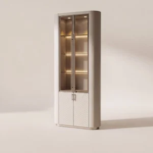 Italian Diamond Leather Glass Display Cabinet in glass — front view