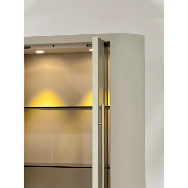Leather Display Cabinet in sand — in a room setting