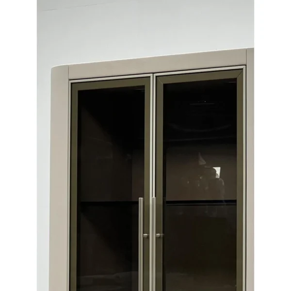 Leather Display Cabinet in sand — in a room setting