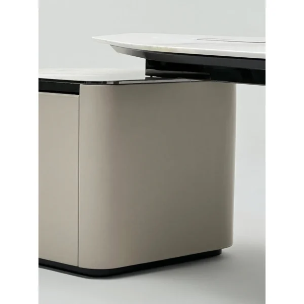 Irregular Stone-Top Executive Desk with Leather Pedestals in ivory — in a room setting