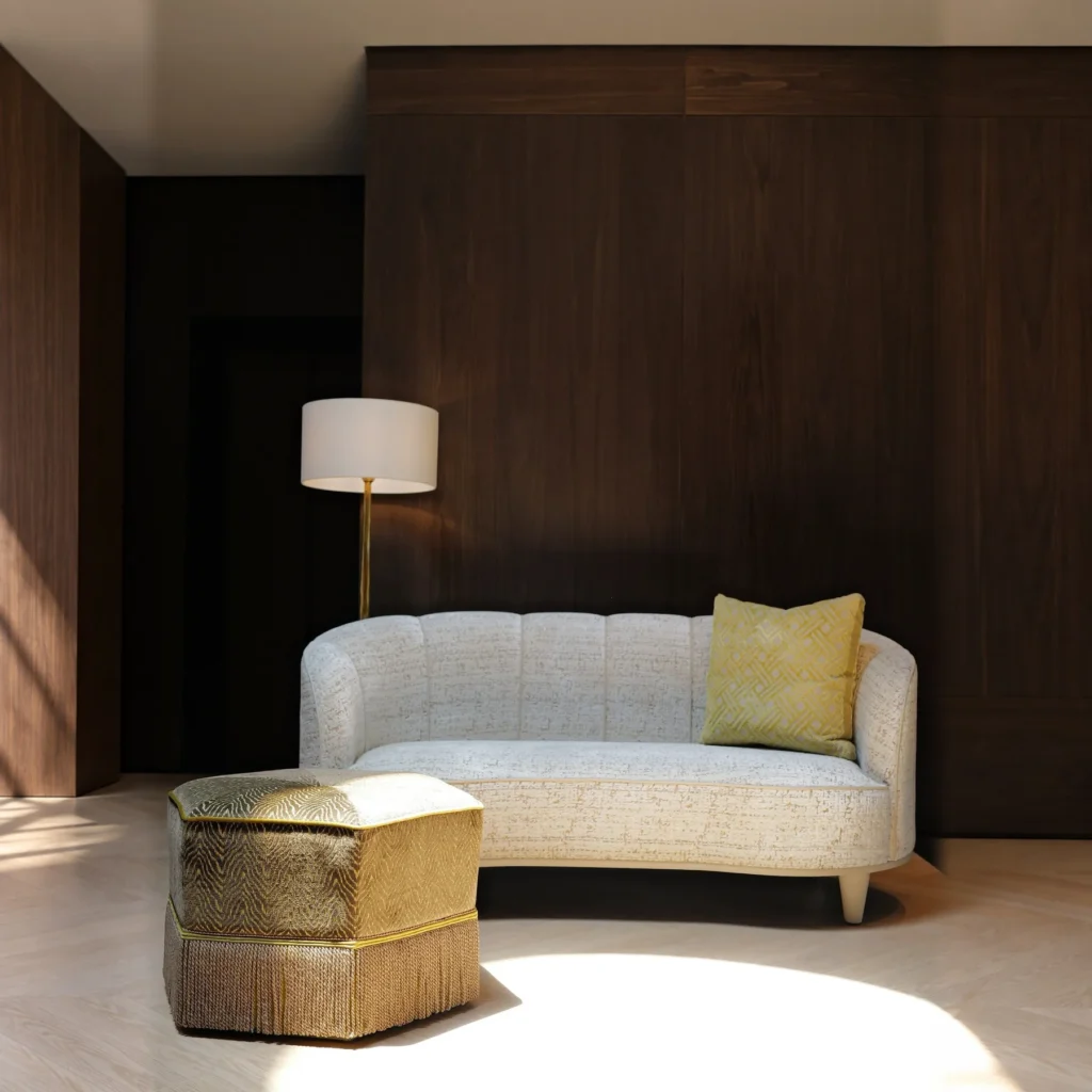 Italian Jacquard Curved Lounge Sofa in performance fabric — front view
