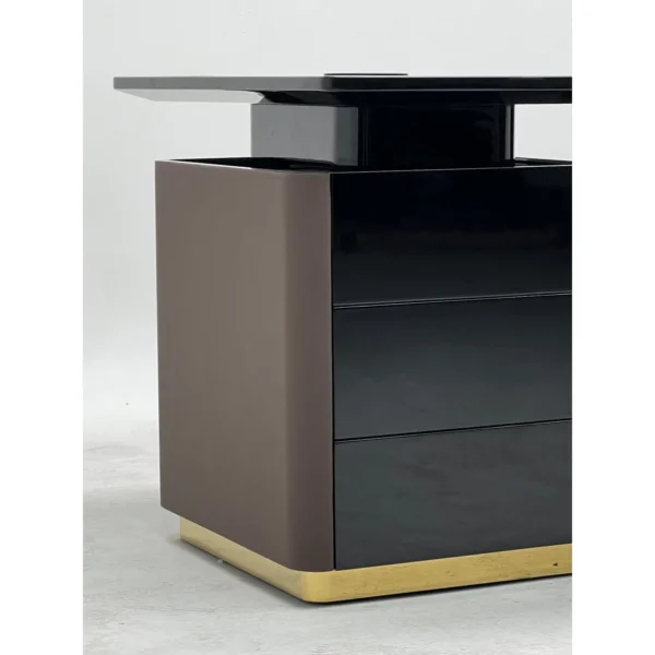 High-Gloss Lacquered Curved Executive Desk in clay — in a room setting