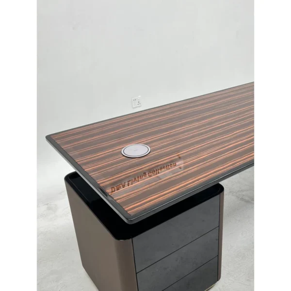 High-Gloss Lacquered Curved Executive Desk in clay — in a room setting