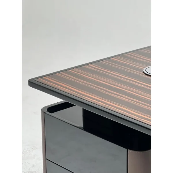 High-Gloss Lacquered Curved Executive Desk in clay — in a room setting