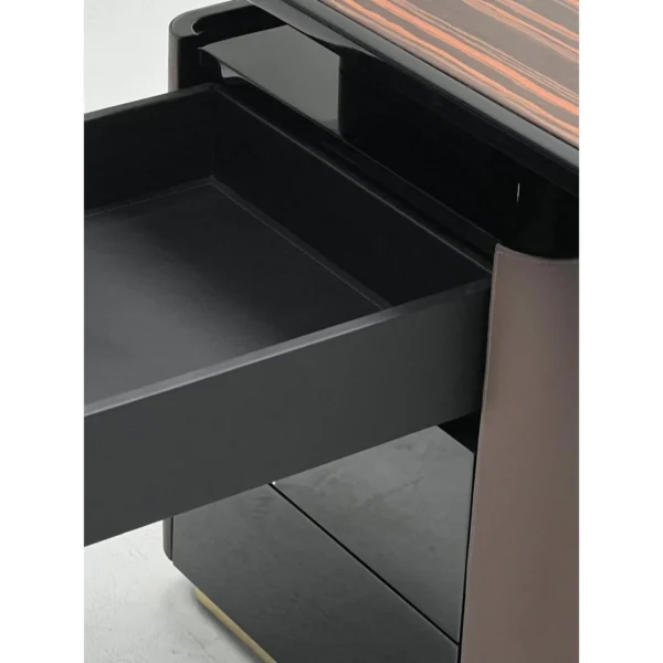 High-Gloss Lacquered Curved Executive Desk in clay — in a room setting