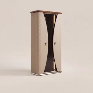 Italian Leather Curved Glass Display Cabinet in glass — front view