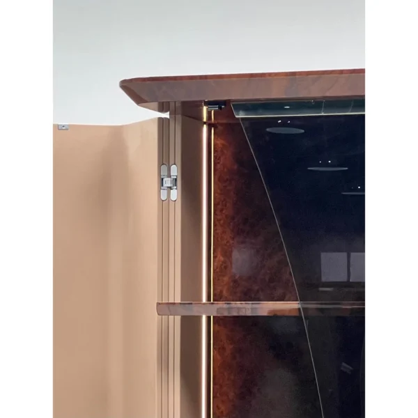 Leather-Wrapped Display Cabinet in sand — in a room setting