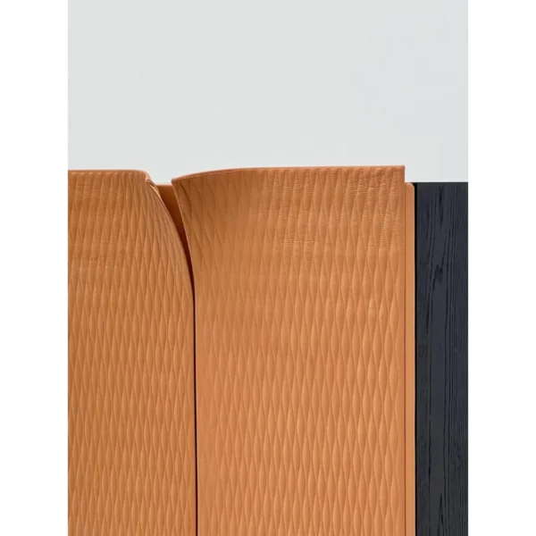 Caramel Leather Wave-Quilted Tall Wine Cabinet in clay — in a room setting