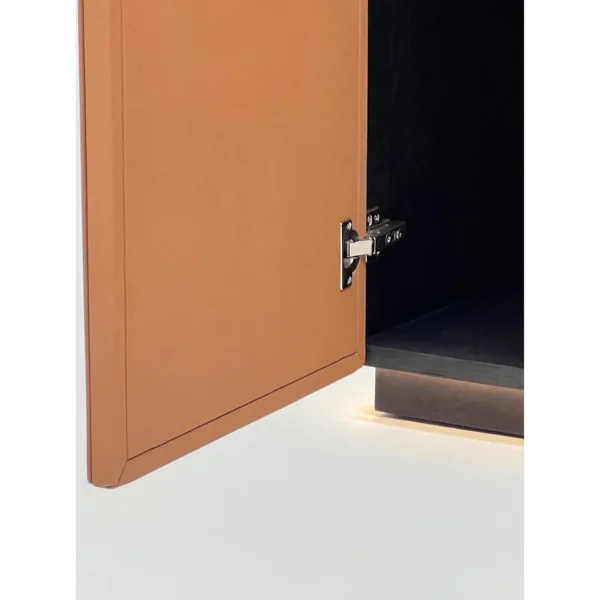 Caramel Leather Wave-Quilted Tall Wine Cabinet in clay — in a room setting