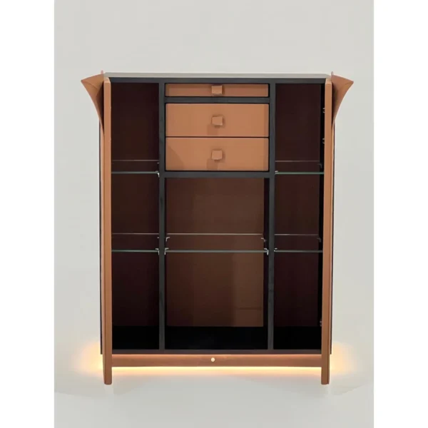 Caramel Leather Wave-Quilted Tall Wine Cabinet in clay — in a room setting