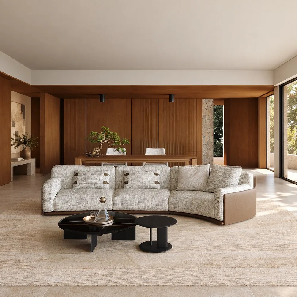 Italian Leather Fabric Minimalist Sofa in leather — front view