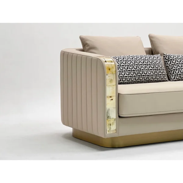 Italian Luxury Sofa in Apricot Leather with Crystal Arms — in a room setting