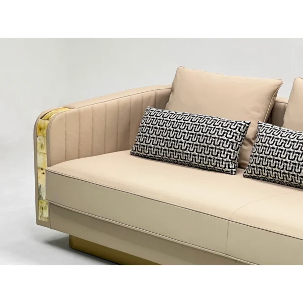 Italian Luxury Sofa in Apricot Leather with Crystal Arms — in a room setting