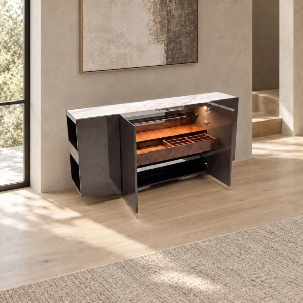 Dark Grey Gloss Sideboard in slate — in a room setting