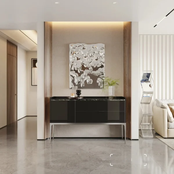 Italian Minimalist Entryway Cabinet in Black Gloss, 150 cm — in a room setting