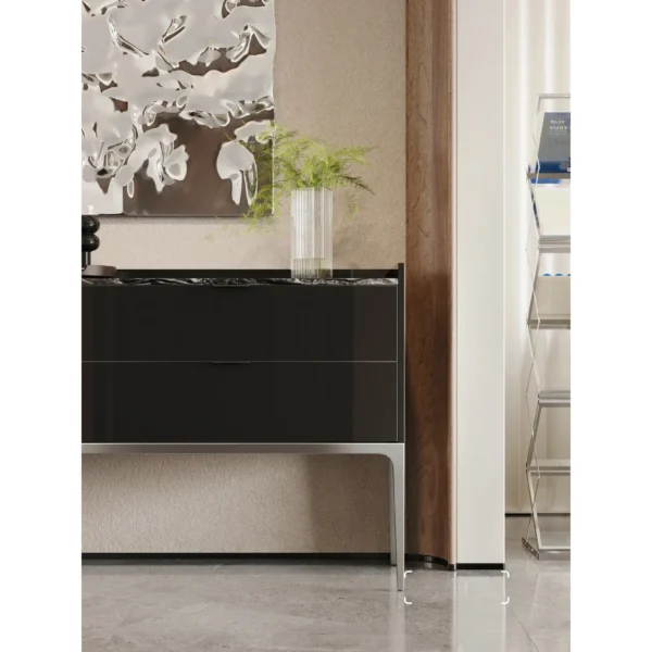 Italian Minimalist Entryway Cabinet in Black Gloss, 150 cm — in a room setting