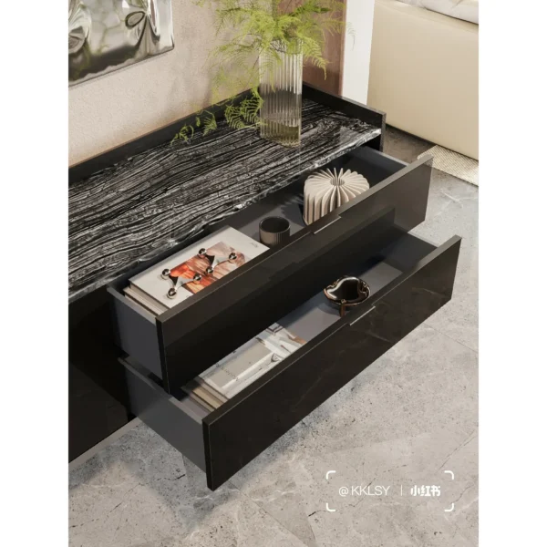 Italian Minimalist Entryway Cabinet in Black Gloss, 150 cm — in a room setting
