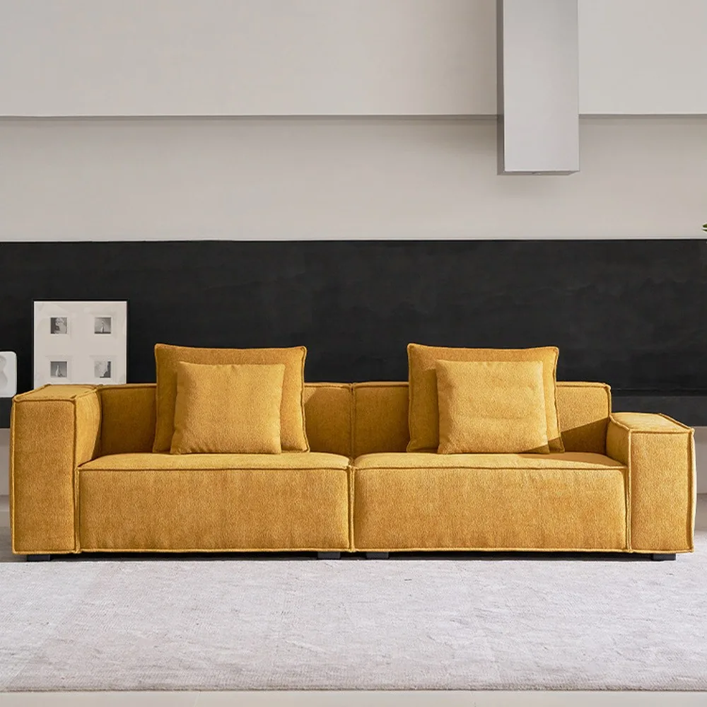 Italian Minimalist Ginger Chenille Block Sofa in chenille — front view