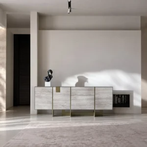 Travertine-Faced Sideboard in oatmeal — front view