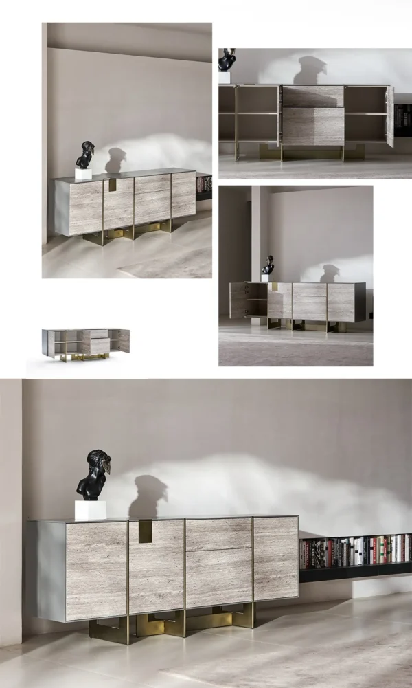 Travertine-Faced Sideboard in oatmeal — in a room setting